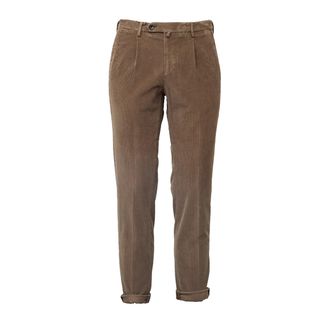 BRIGLIA 1949 Slim-Fit Brown Velvet Pants with Pleated Front and Tapered Leg
