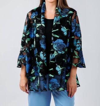 Caroline Rose Womens Bella Embroidered Cardigan In Blue Multi