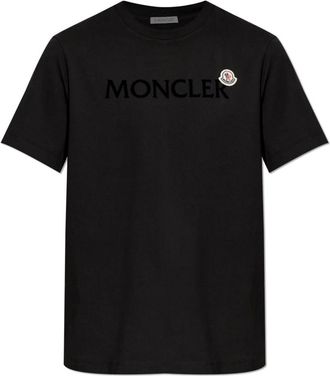 Moncler Logo Patch Katoenen T-Shirt - Heren - T-shirts - Zwart - L - Katoen - Tops