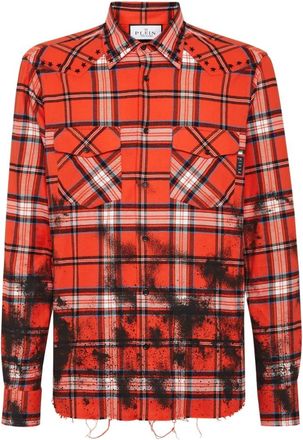 Philipp Plein Flanella Tartan Shirt LS - Heren - Casual Overhemden - Oranje - S - Katoen - Overhemden