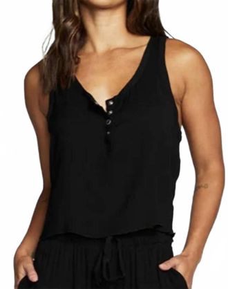 Chaser Heirloom Wovens Cropped Snap Front Racerback Henley Top In True Black