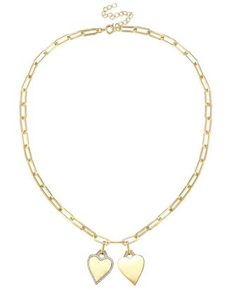 Rachel Glauber 14K Plated Cz Double Heart Necklace