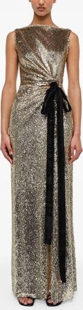 Jonathan Simkhai Felicity Gown With Bow Tie In Gold Multi