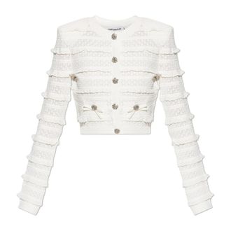 Self Portrait Cardigans, female, White, Size: S Cardigan with Lace Inserts