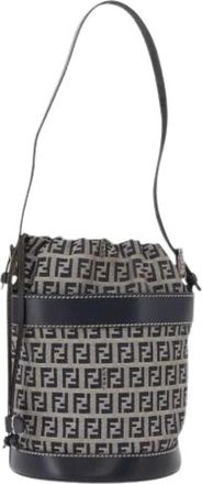Fendi Pre-owned Zucchino Canvas Bucket Bag - Dames - Vintage Tas - Blauw - ONE Size - Leer - Vintage