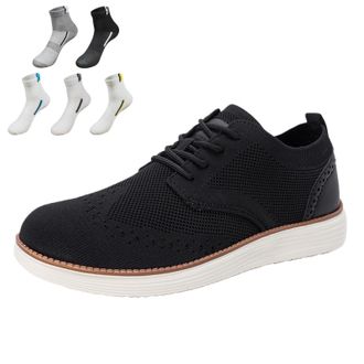 Generic Mens Business Casual Shoes Lace up Oxfords Sneakers Comfortable Mesh Dress Walking Shoes, Lightweight Breathable Soft Sole (Black,11.5)