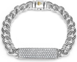 Lagos Mens Anthem Pav&eacute; Bar Curb Chain Bracelet in Silver at Nordstrom, Size 7