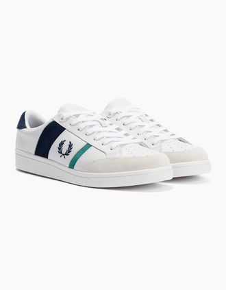 Fred Perry Mens Fred Perry B725 Leather Suede Mens White/Navy/Mint Trainers - Size: 10
