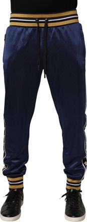 Dolce & Gabbana Blue Nylon Jogger Mid Waist Trouser Mens Pants