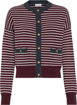 Brunello Cucinelli Cardigan a righe - Rosso