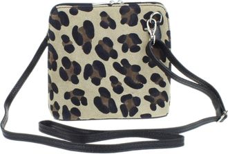 Girly HandBags Womens Small Suede Leather Cross Body Messenger Bag Genuine Italian Shoulder Handbag (Leopard Beige)