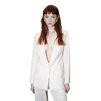 Actualee Jassen, Dames, Wit, L, Leer, Giacca in tela di lana con micro pailettes