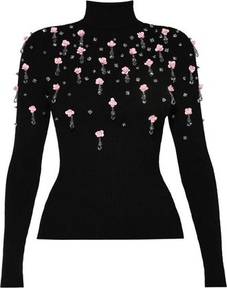 Anouki Top met col verfraaid met kristallen - Zwart