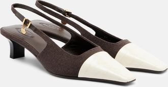 Tod's Leather-trimmed canvas slingback pumps