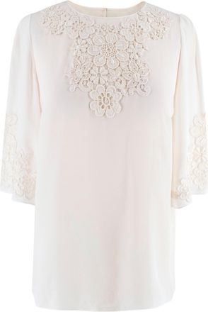 Dolce & Gabbana Cream Silk Blend Floral Crochet Top Size XS