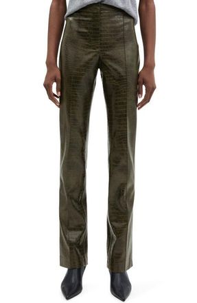 Mango Cassie Croc Embossed Straight Leg Pants in Beige - Khaki at Nordstrom, Size 8