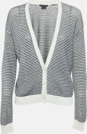 Theory Navy Blue/white Striped Knit Cardigan