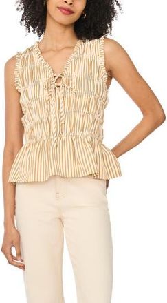 Halogen Sleeveless Ruffle Gathered Top in Soft Gold Stripe at Nordstrom Rack, Size X-Small