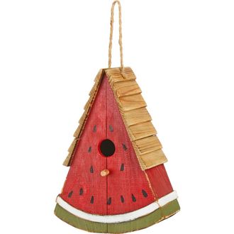 Glitzhome 11H Distressed Solid Wood Watermelon Birdhouse in Red at Nordstrom, Size Medium