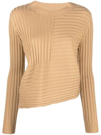 Stella McCartney asymmetric ribbed top - women - Cotton - 38 - Neutrals