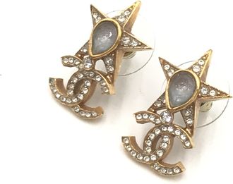 Chanel Gold Plated Star Coco Mark Earrings With Womens Rhinestones (Pre-Owned)
