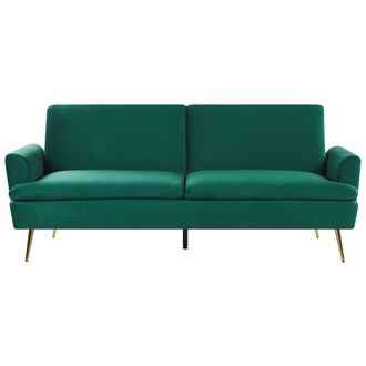 Beliani Beliani - Sof&aacute; Cama De Terciopelo Verde 3 Plazas Click Clack Patas De Metal Dorado Vettre