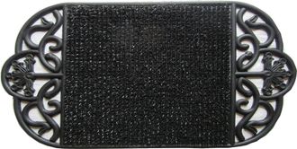 Imports Decor Oval Rubber Door Mat with Turf Center - Non-Slip Wrought Iron Design Entryway Mat for Indoor Outdoor Use