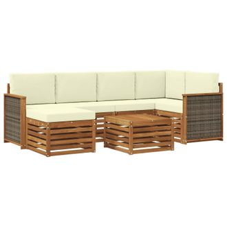 vidaXL Conjunto De Sof&aacute; Seccional Con Coj&iacute;n 6 Pcs Natural Y Crema Vidaxl