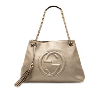 Gucci Sukey Gold Leather Tote Bag (Pre-Owned)