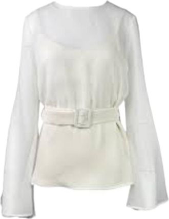 P.A.R.O.S.H. Sheer White Blouse With Fitted Waist And Godet Detail