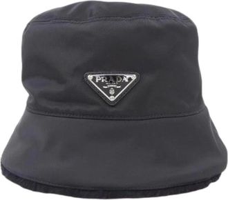 Prada Pre-owned Re-Nylon Sheepskin Hat - Dames - Vintage Accessoires - Zwart - ONE Size - Nylon - Vintage