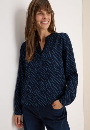 Cecil Langarmbluse CECIL, Damen, Gr. S (38), blau (urban dunkelblau), Web, Obermaterial: 100% Viskose, regular fit normal, V-Ausschnitt, gerader Abschluss, 