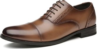 Generic Dress Oxford for Men Lace Up Cap Toe Round Burnished Toe Cowhide Anti-Slip Non Slip Low Top Business(Brown,6.5 UK)
