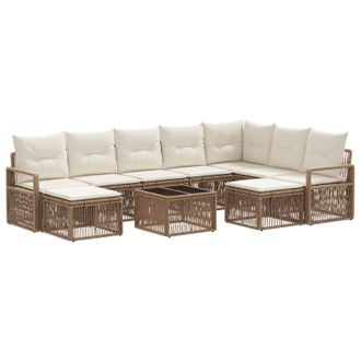 vidaXL Conjunto De Sof&aacute;s De Jard&iacute;n 10 Pcs Beige Rat&aacute;n Sint&eacute;tico Vidaxl