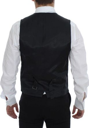 Dolce & Gabbana Gray Striped Wool Single Breasted Mens Vest