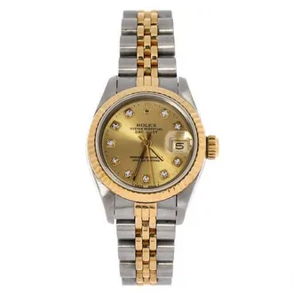 Rolex Oyster Perpetual Datejust Automatic Watch Stainless Steel and Yellow Gold with Diamond Markers 26 in Metallic Silver at Nordstrom