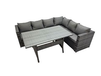 Fimous Rattan Garden Furniture Set Outdoor 8 Seater Patio Dining Corner Sofa in Dark Grey