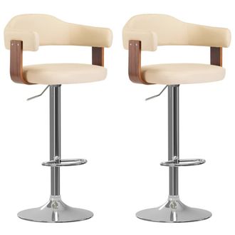 vidaXL Vidaxl - Taburetes De Cocina 2 Uds Cuero Sint&eacute;tico Madera Curvada Crema