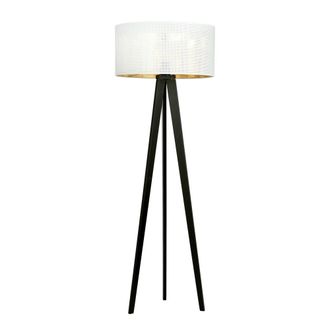 Wonderlamp L&aacute;mpara de pie tr&iacute;pode de madera con pantalla blanco y dorado