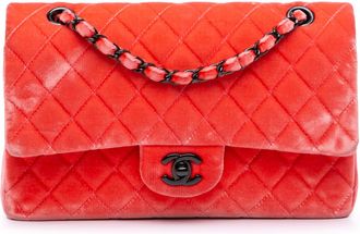 Chanel Pre-owned Womens Classic Flap Shoulder Bag Velvet - Orange Textile - One Size