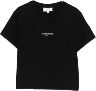 Maison Kitsun&eacute; Tops, Dames, Zwart, S, Logo T-shirt met ronde hals
