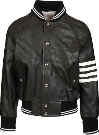 Thom Browne 4-Bar Leren Bomberjack - Heren - Bomber jackets - Zwart - S - Leer - Jassen