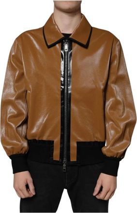 Dolce & Gabbana Bruin Leren Bomberjack - Heren - Leren en Su&egrave;de Jassen - Bruin - XL - Leer - Jassen