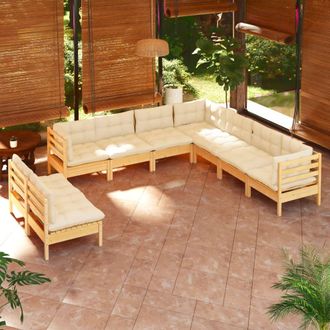 vidaXL Muebles De Jard&iacute;n 9 Pzas Y Cojines Madera Maciza De Pino Crema Vidaxl