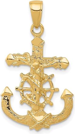 Diamond2Deal 10k Yellow Gold Polished & Textured 2-D Mariners Crucifix Rope/Wheel Pendant