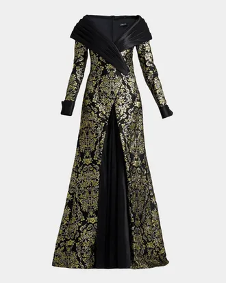 Tadashi Shoji Sorella Jacquard & Taffeta Portrait Gown