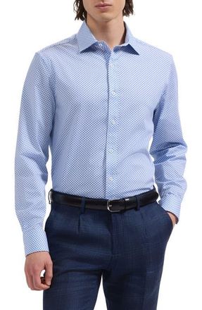Bugatchi Axel Shaped Fit Geo Print Cotton Button-Up Shirt in Classic Blue at Nordstrom, Size Xxx-Large
