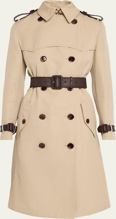Burberry Foxfield Leather-Trim Double-Breasted Trench Coat