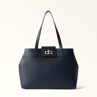 Furla Amelia Borsa Shopping L Ink Blue Blu Pelle Pieno Fiore Diamond Donna