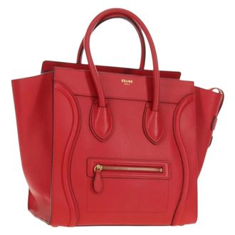 Celine Luggage Bag Grainy Leather Red Leather Handbag (Pre-Owned)